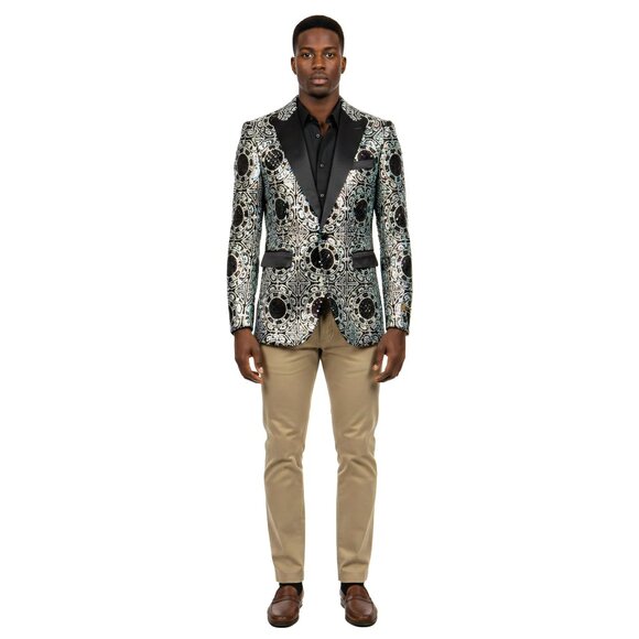 Empire™ Pearlescent Sequin Blazer Geometric Peak Lapel Hybrid-Fit, 4XL Only - Picture 5 of 5